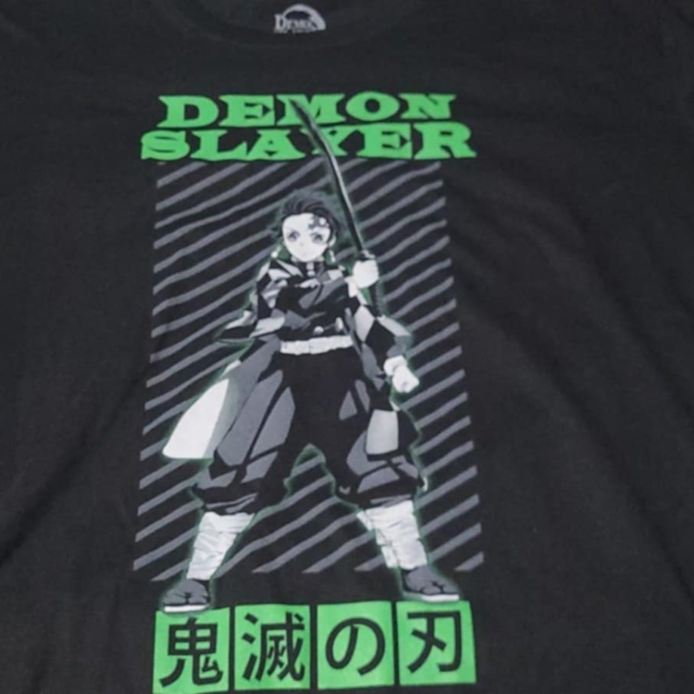 Demon Slayer Black and Green Graphic T-Shirt